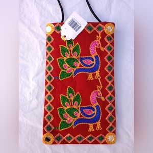 Handcrafted Red Peacock Embroidered Bag Red Party Casual Festival Unique Funky